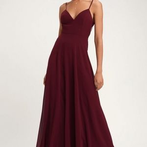 Romantic Ways Burgundy Lace Button Back Maxi Dress
